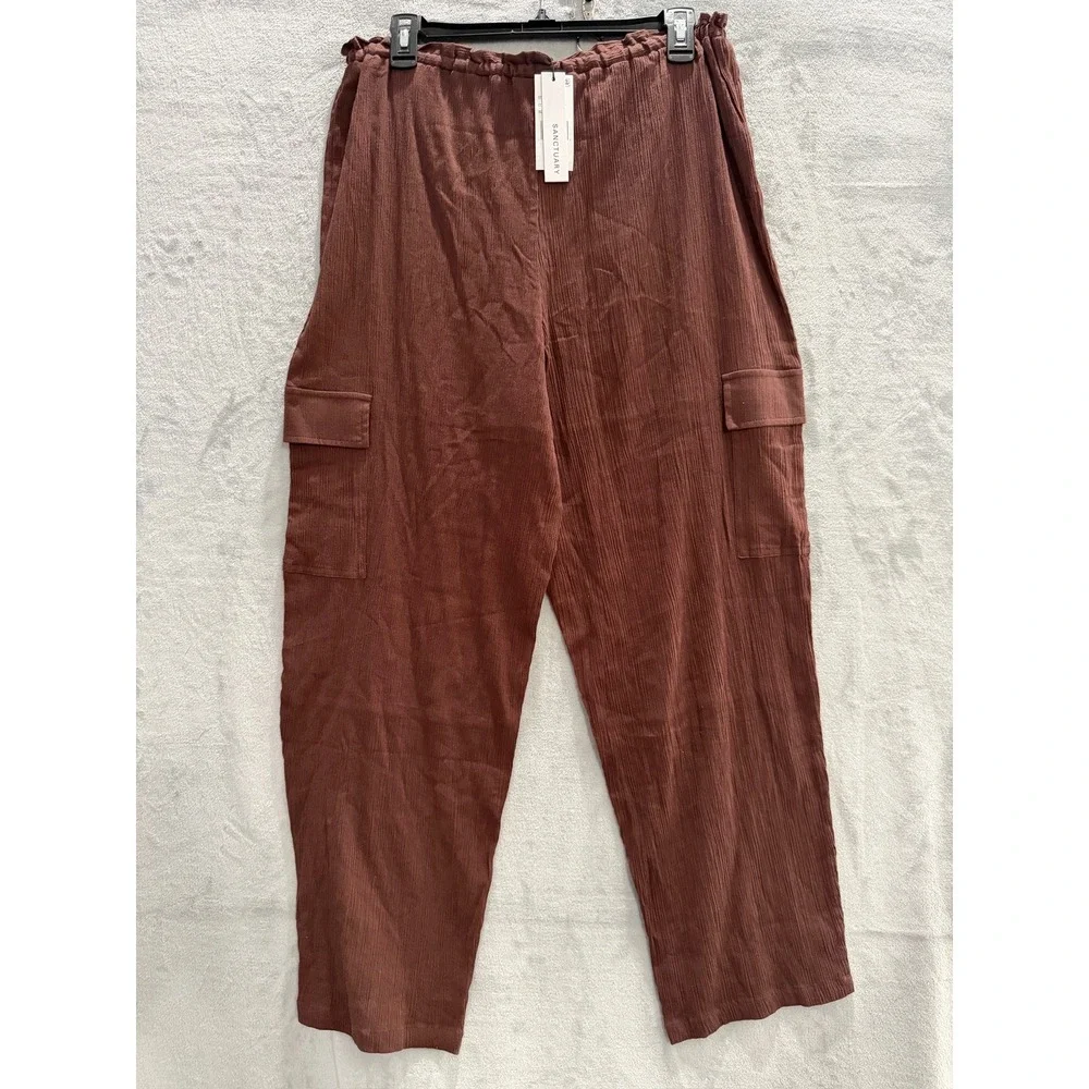 NWT Sanctuary Cargo Pants Womens Espresso Brown Textured Coverup Small $79